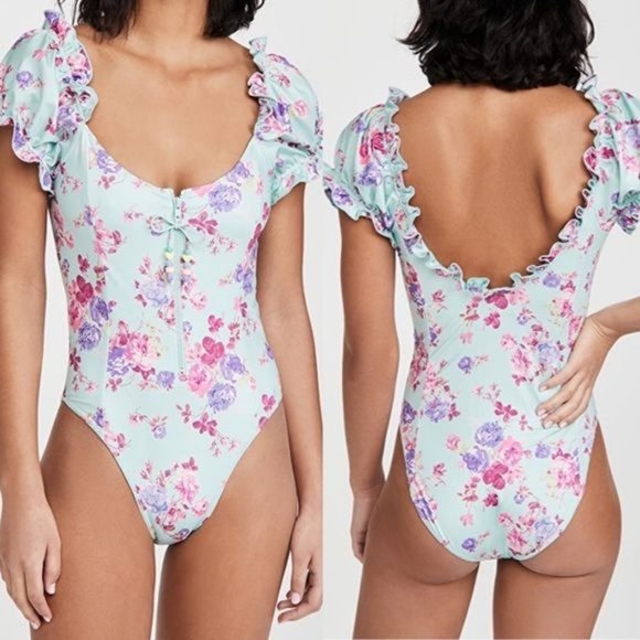 LoveShackFancy Other - LoveShackFancy NWT Swim Fantasia Puff Sleeve One-Piece Swimsuit Pink Size Medium
